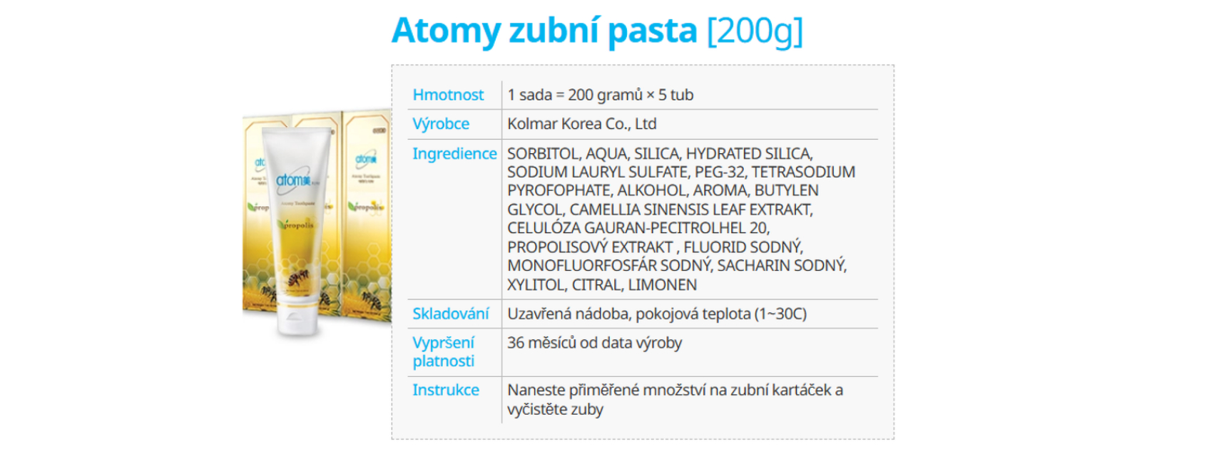 Atomy zubní pasta 200g x  5 set propolis, zelený čaj1ééééééééééééééé